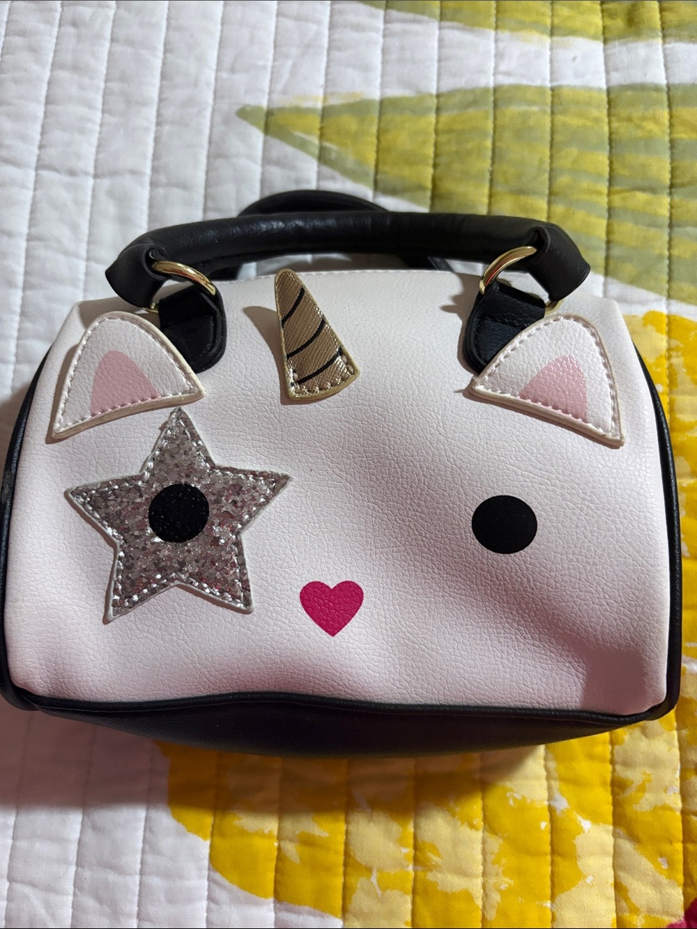 Betsy Johnson Cute Unicorn Cat Face Mini Satchel - White, Black, Pink, Gold